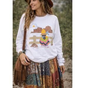 Vintage 90s Handpainted Southwest Desert Sweatshirt Size M Artwear OOAK